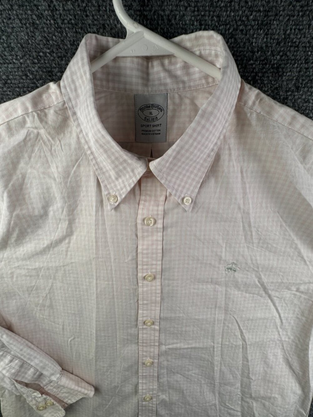 Brooks Brothers XL Pink Check Button Up Sport Shirt Long Sleeve Men Cotton Adult